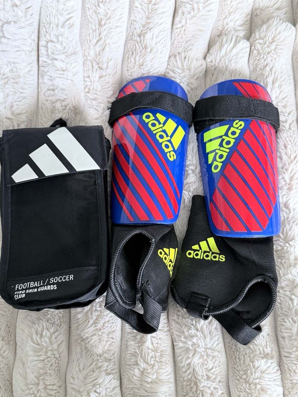 Adidas Tiro Club Soccer Shin Guards with Ankle Guards Blue Red Size M